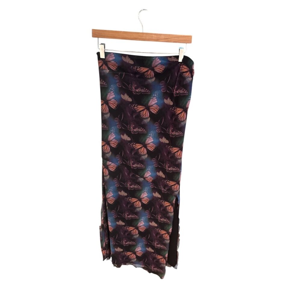 Y2K Butterfly Print Maxi Skirt With Side Slit By Justify